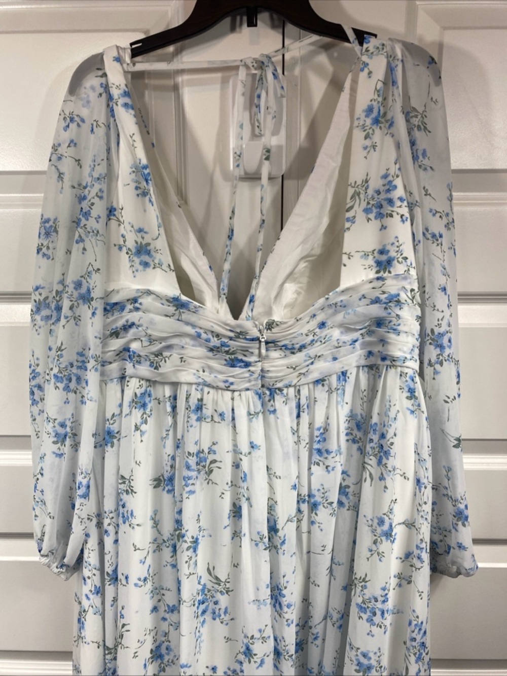 Azazie Norah Blue Cottage Floral Chiffon Spring Gown Dress Sheer Slit A20 - Picture 4 of 9